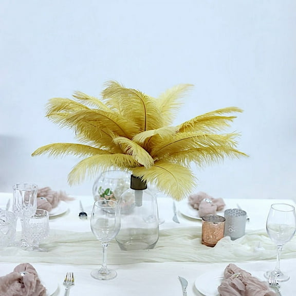 Balsa Circle 12 Pieces 13"-15" Gold Authentic Ostrich Feathers Centerpieces