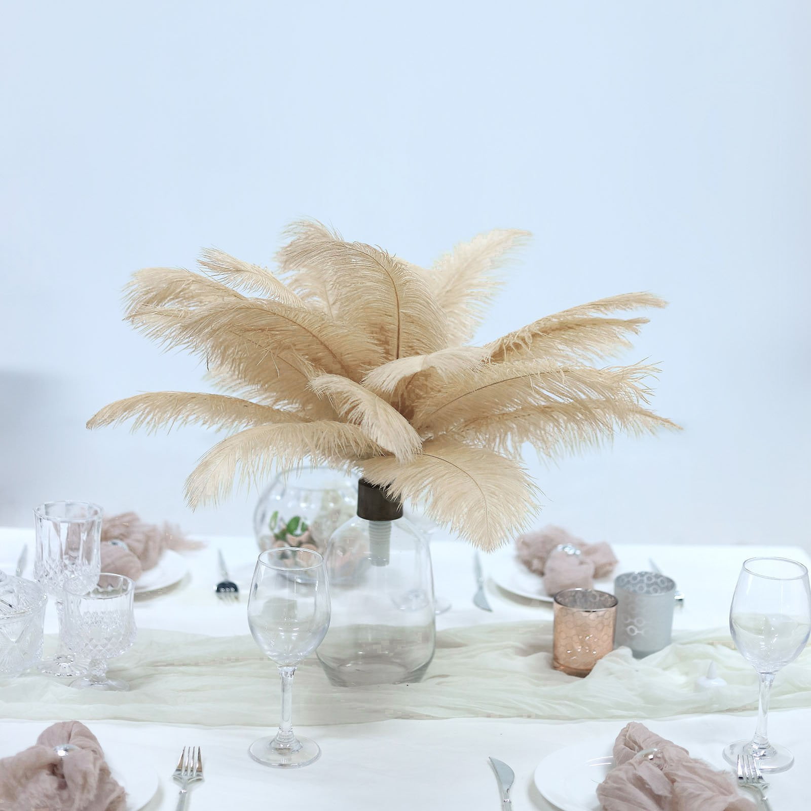 Balsa Circle 12 Pieces 13"-15" Beige Authentic Ostrich Feathers Centerpieces
