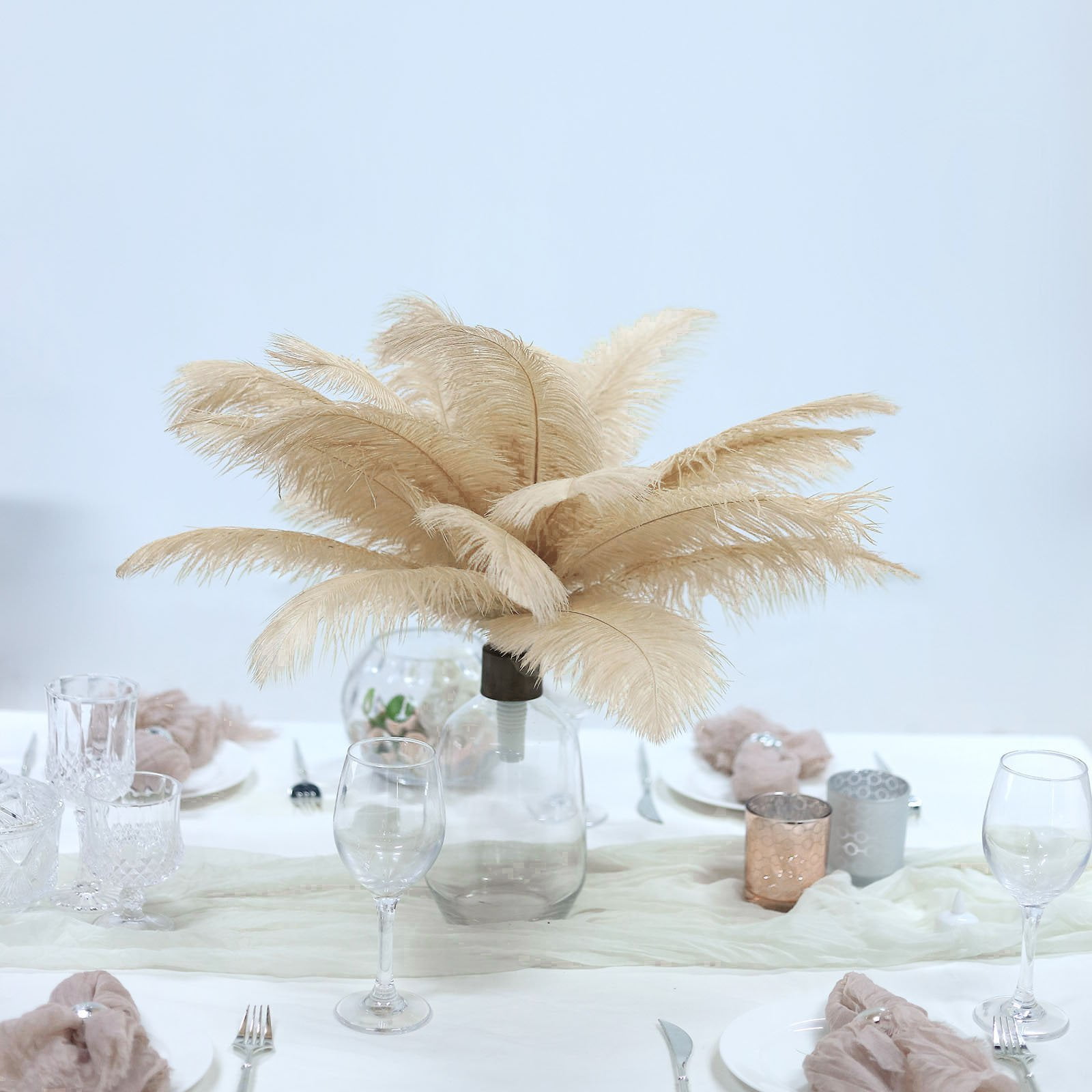 Complete Feather Centerpiece With 16 Vase (Apricot) for Sale Online