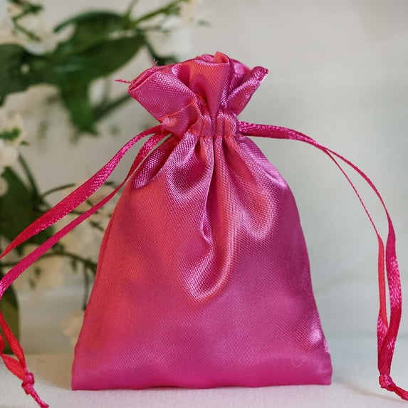 BalsaCircle 12 Pieces 3" x 4" Fuchsia Satin Favor Bags Party Favors Candy Gift Small Bags