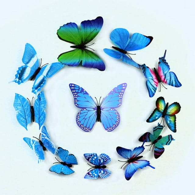 BalsaCircle 12 Pieces 3D Blue Butterfly Stickers Wall Decals Crafts Scrapbooking Favors