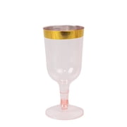 Balsa Circle 12 Pieces 5 oz Transparent Blush Gold Rim Disposable Plastic Champagne Flute Glasses