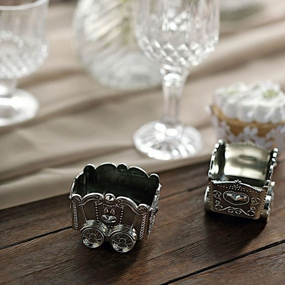 BalsaCircle 12 Silver Metallic Mini Chariot Party Favor Boxes Candy Gift Holders Wedding Decorations