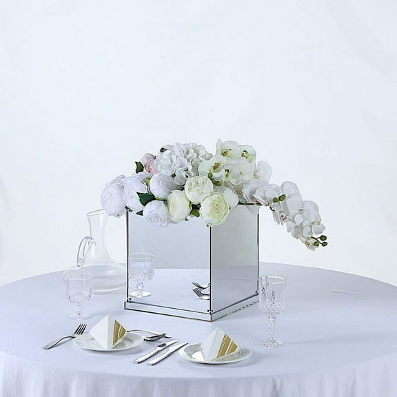 BalsaCircle 12" Silver Mirror Display Box Centerpiece Column Pedestal Riser Party Wedding Decorations