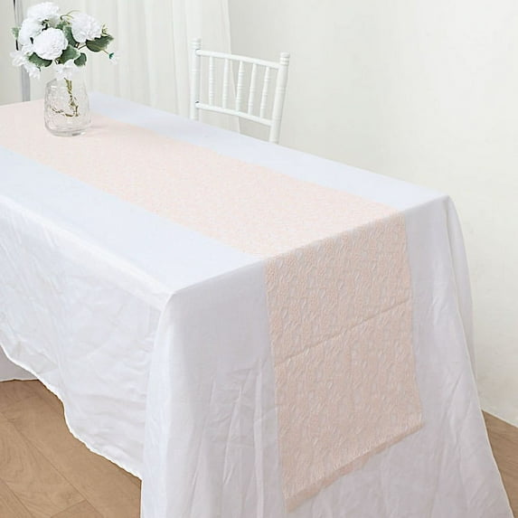 BalsaCircle 12" x 108" Floral Pattern Lace Table Runner Blush