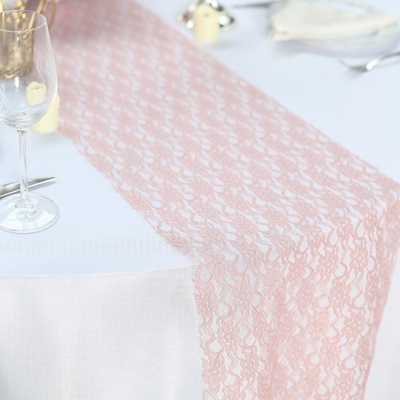 BalsaCircle 12" x 108" Floral Pattern Lace Table Runner Dusty Rose