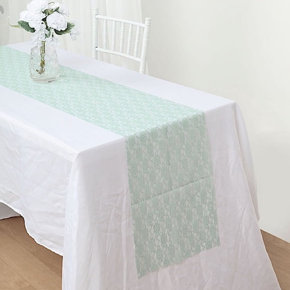 BalsaCircle 12" x 108" Floral Pattern Lace Table Runner Sage Green