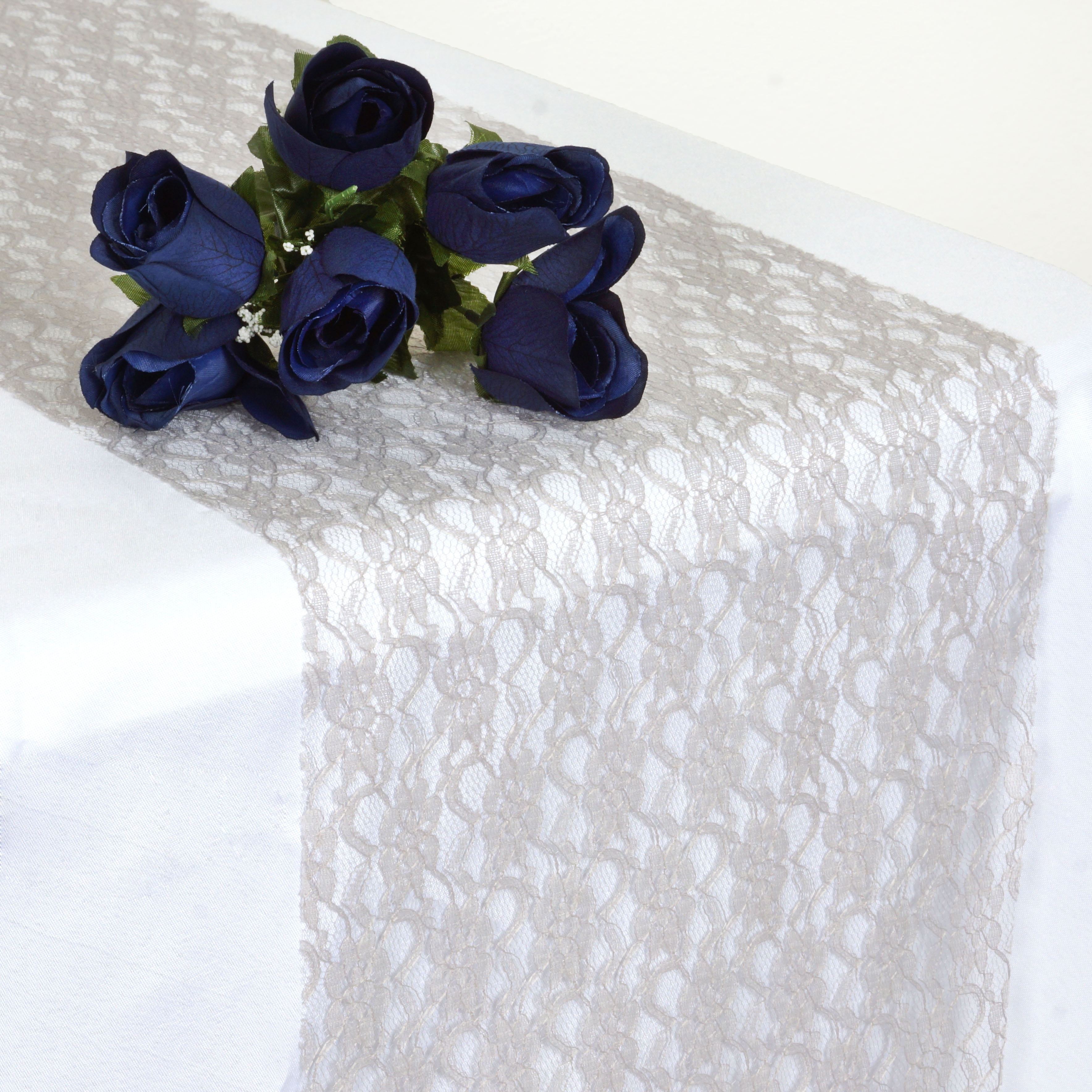 BalsaCircle 12" x 108" Floral Pattern Lace Table Runner Silver ...