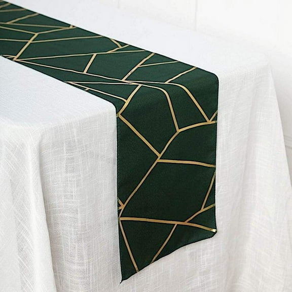 BalsaCircle 12" x 108" Hunter Green Gold Geometric Polyester Table Runner Wedding Linens Dinner