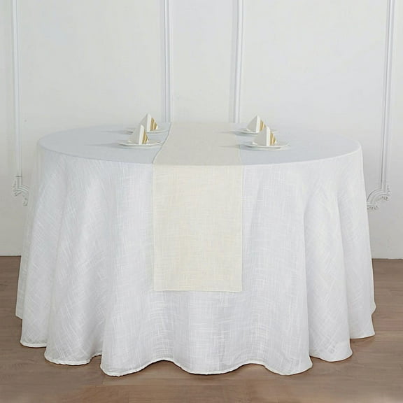 BalsaCircle 12" x 108" Ivory Faux Burlap Table Runner Premium Polyester Linens Decorations