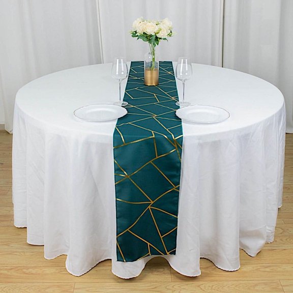 BalsaCircle 12" x 108" Peacock Teal Gold Geometric Polyester Table Runner Home Linens Decorations