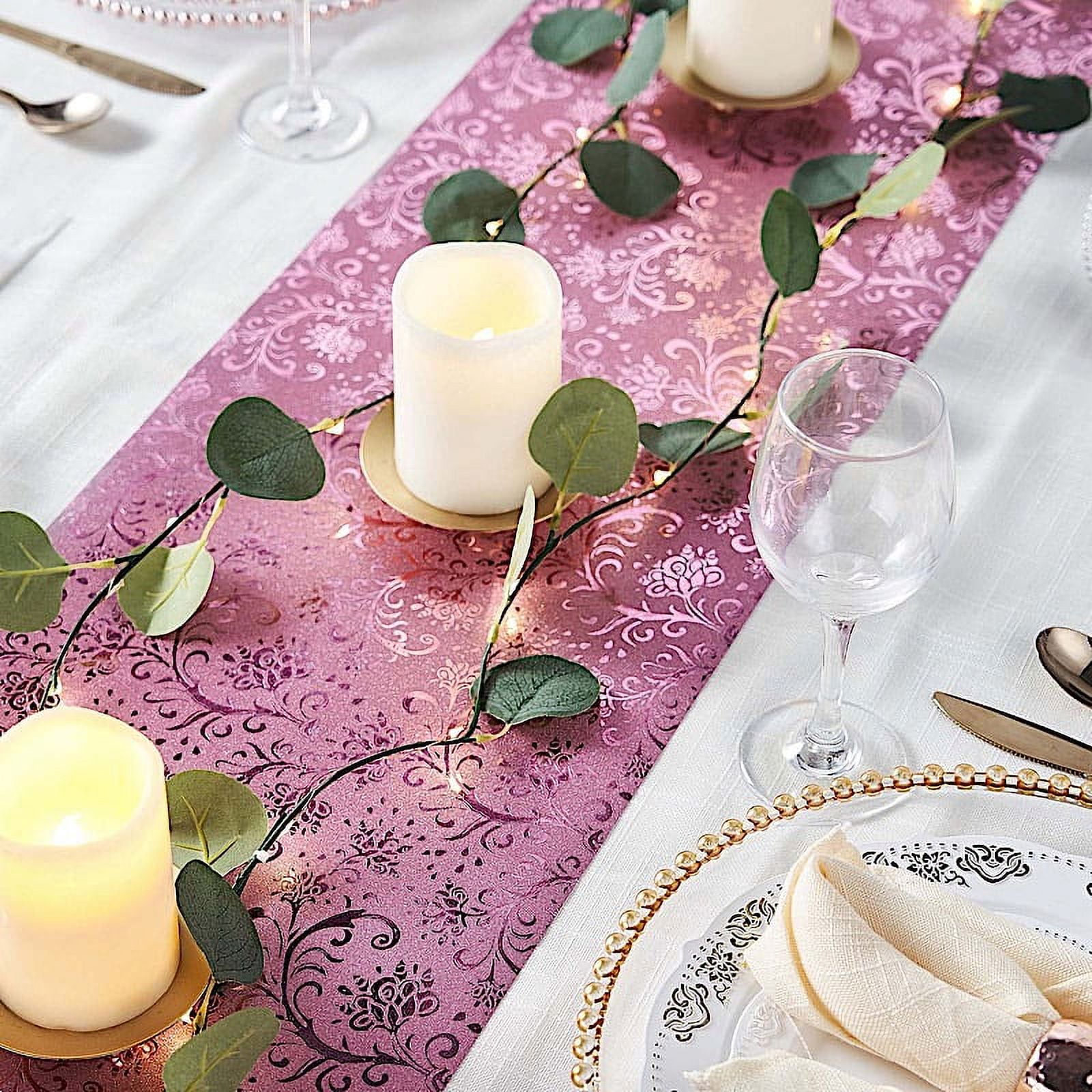 BalsaCircle 12" x 108" Rose Gold Glitter Floral Design Paper Disposable ...