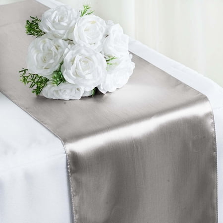 BalsaCircle 12" x 108" Satin Table Top Runner Wedding Linens Silver