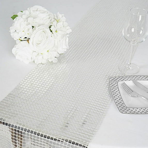 Balsa Circle 12" x 108" Shiny Mirror Foil Tulle Table Runner Silver