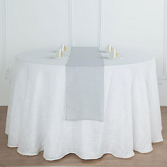BalsaCircle 12" x 108" Silver Faux Burlap Table Runner Premium Polyester Linens Decorations