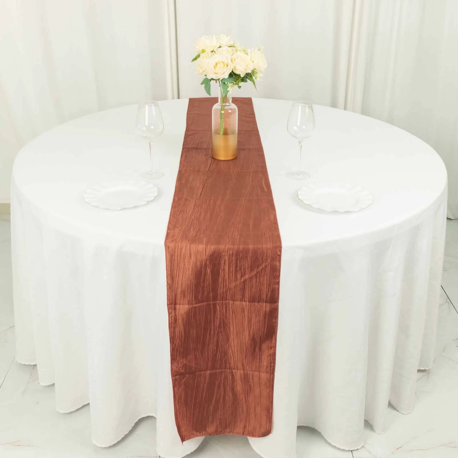 BalsaCircle 12" x 108" Terracotta Crinkled Accordion Taffeta Table Runner Party Events Linens ...