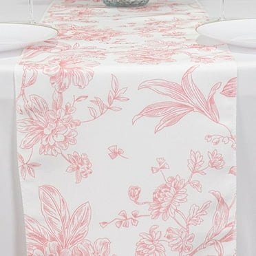 BalsaCircle 12" x 108" White with Pink Floral French Toile Polyester Table Top Runner Wedding Party Decor