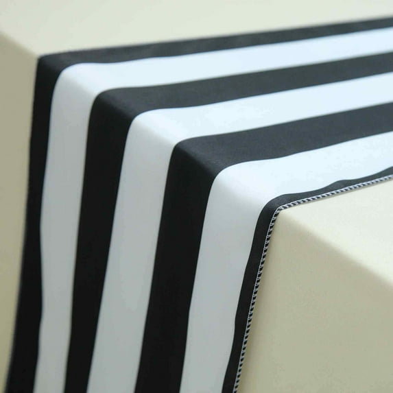 BalsaCircle 12 x 108 in Black White Stripes Satin Table Top Runner