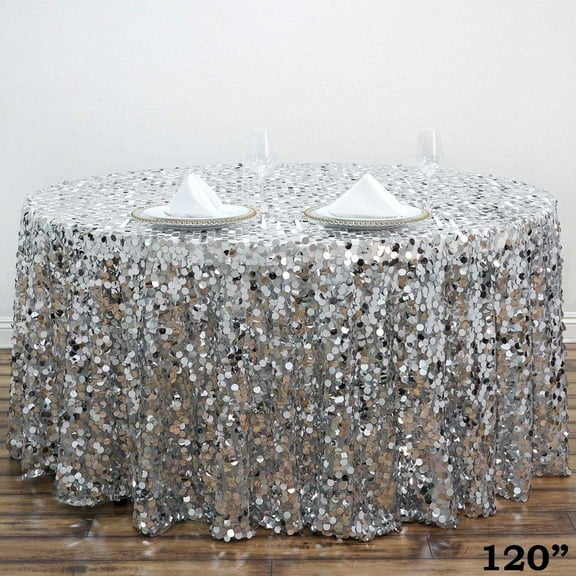 BalsaCircle 120" Big Payette Round XL Sequin Tablecloth Wedding Party Linens Silver