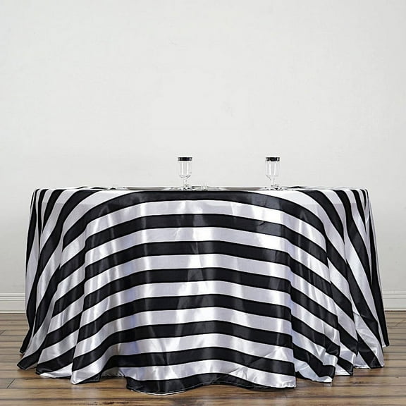 BalsaCircle 120" Black White Stripes Satin Round Tablecloth Reception Dining Table Linens