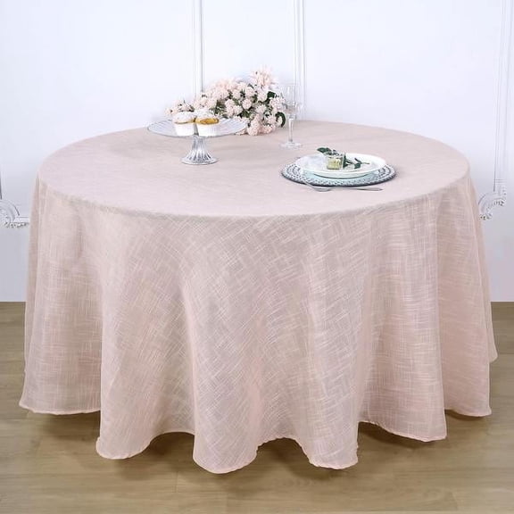 BalsaCircle 120" Blush Round Premium Polyester Faux Burlap Tablecloth Reception Dining