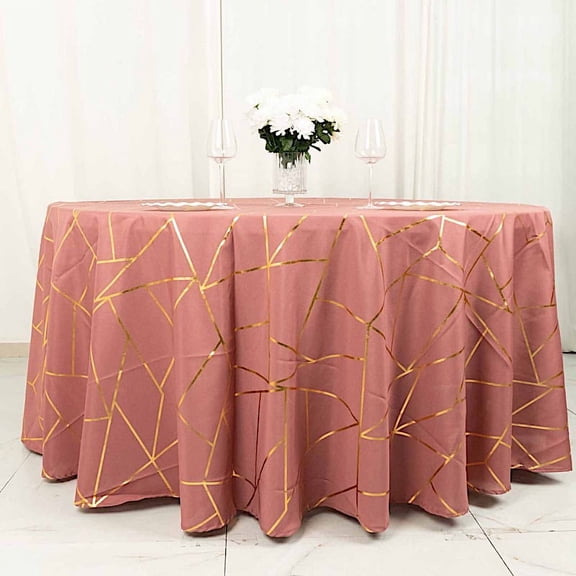 Balsa Circle 120" Cinnamon Rose Gold Metallic Geometric Design Polyester Round Tablecloth