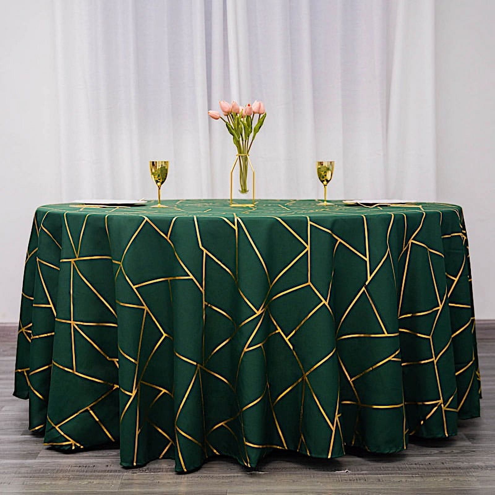 BalsaCircle 120" Hunter Green Gold Metallic Geometric Design Polyester ...