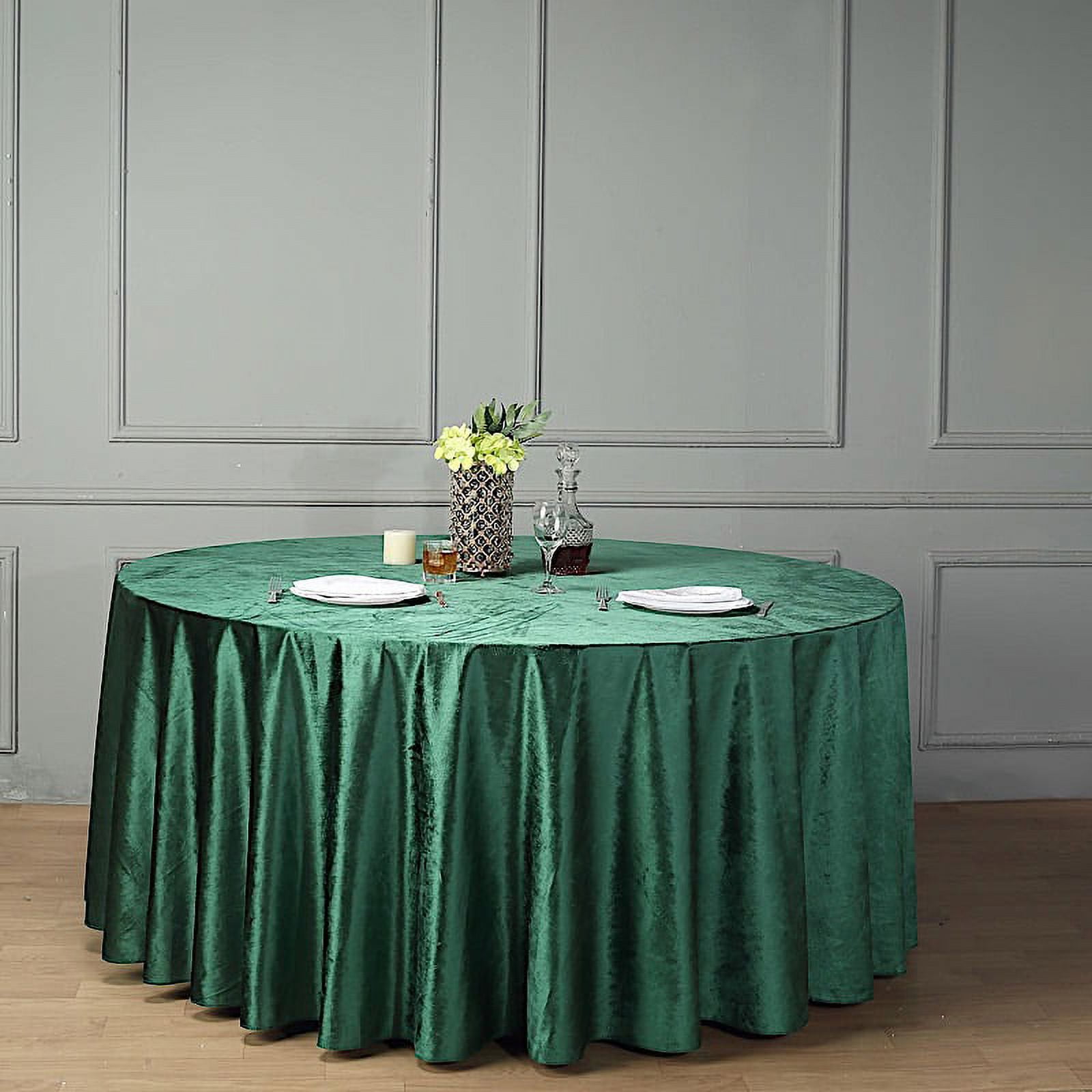 Emerald Green 120" Round Velvet Tablecloth for Luxurious Events