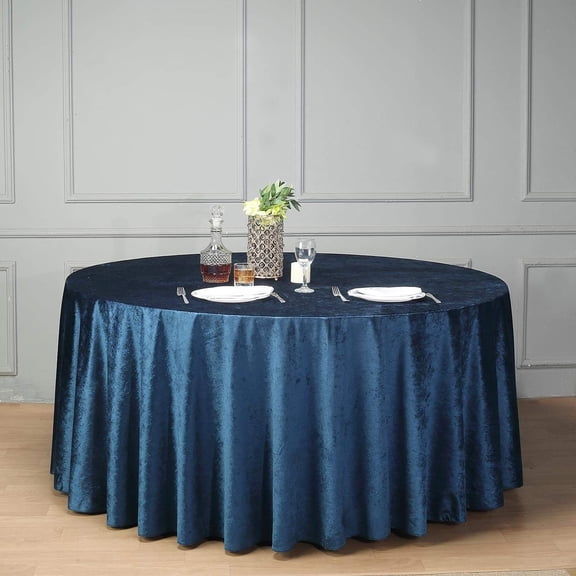 Balsa Circle 120" Navy Blue Round Premium Velvet Tablecloth Event Catering Linens Banquet