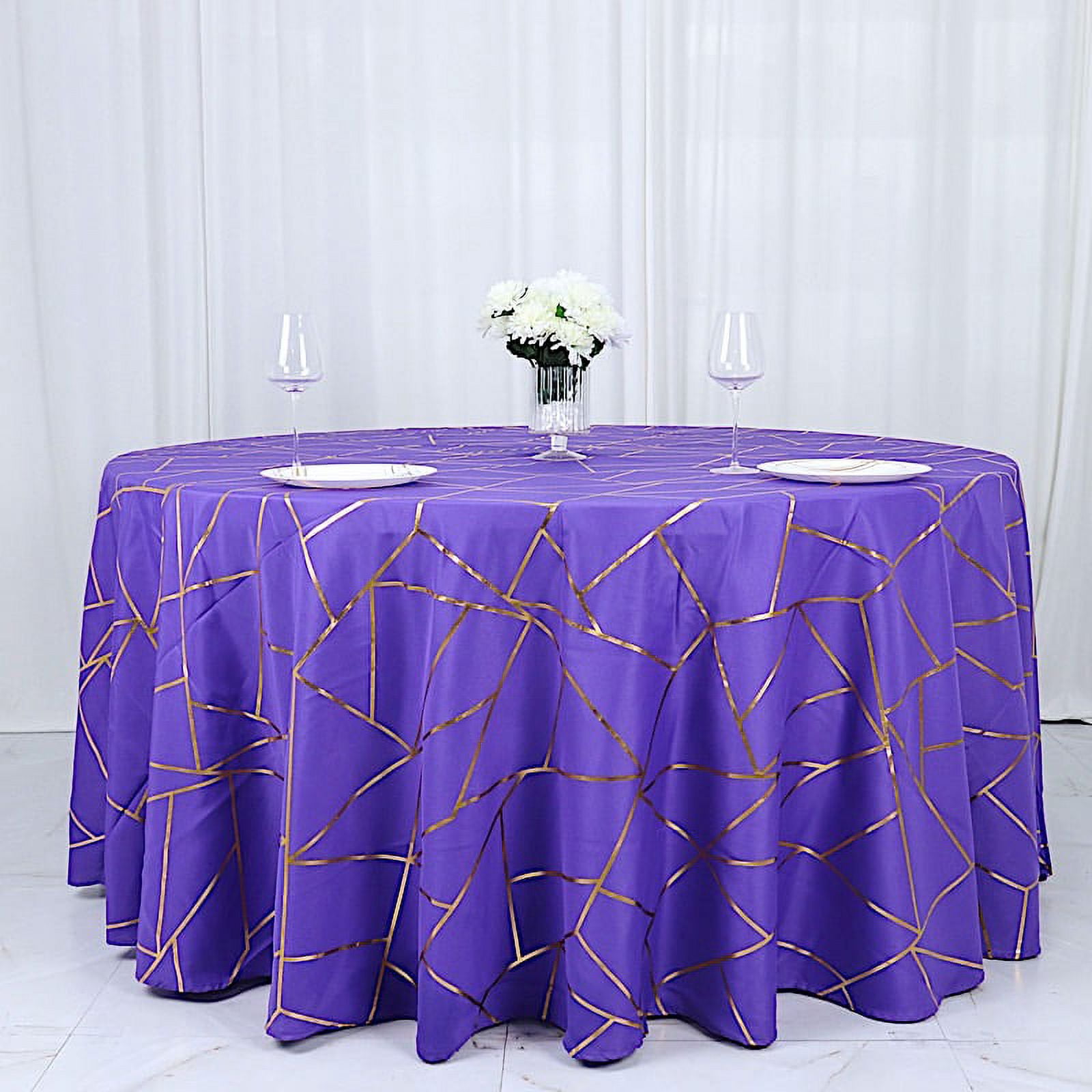 BalsaCircle 120" Purple Gold Metallic Geometric Design Polyester Round ...