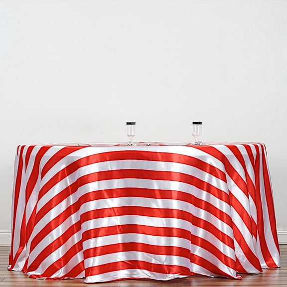 BalsaCircle 120" Red White Stripes Satin Round Tablecloth Reception Dining Table Linens