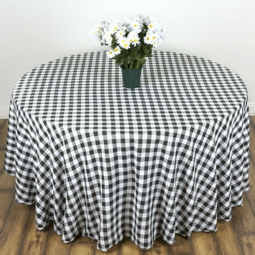 BalsaCircle 120" Round Gingham Checkered Polyester Tablecloth Black