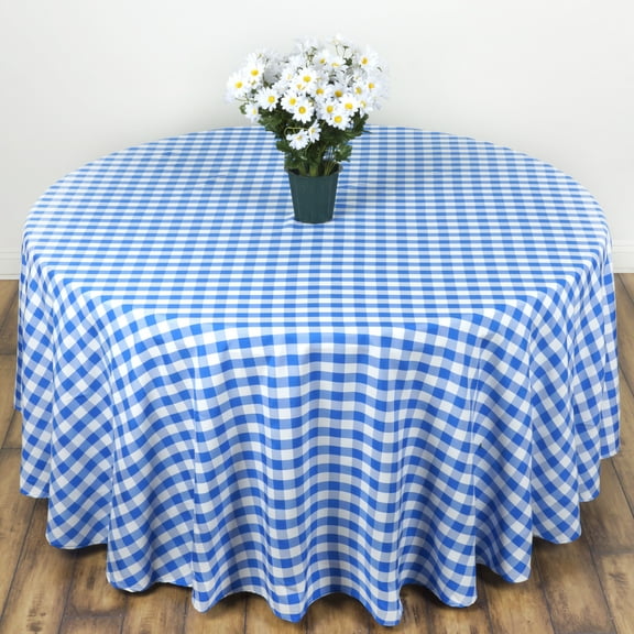 BalsaCircle 120" Round Gingham Checkered Polyester Tablecloth Blue