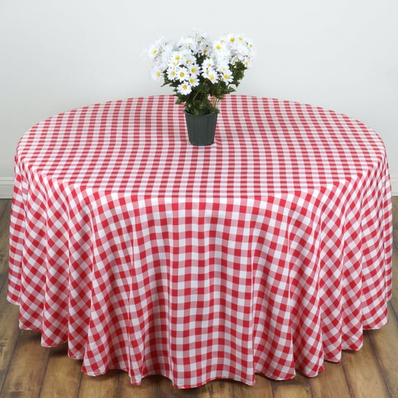 BalsaCircle Red Patriotic Veterans Day 120" Round Tablecloth Gingham Checke Polyester Washable 4th of July Linen