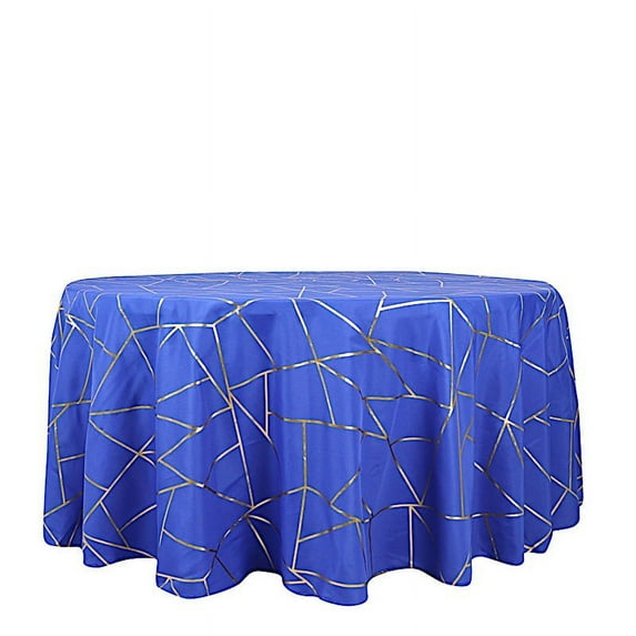 BalsaCircle 120" Royal Blue Gold Metallic Geometric Design Polyester Round Tablecloth Catering