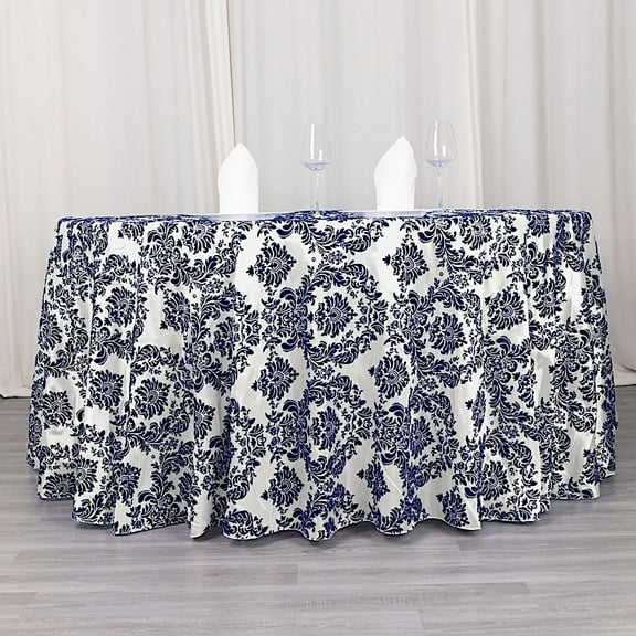 BalsaCircle 120" Royal Blue White Damask Flocking Table Top Round Tablecloth Dining Table Linens