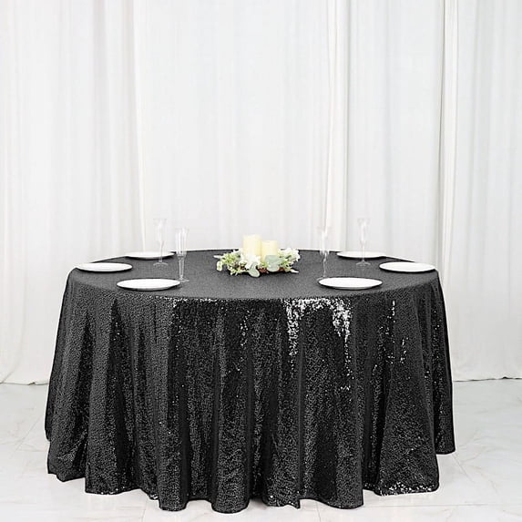 BalsaCircle 120" Sequin Round Tablecloth Black