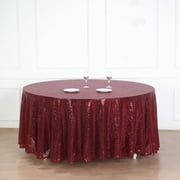 BalsaCircle 120" Sequin Round Tablecloth Burgundy