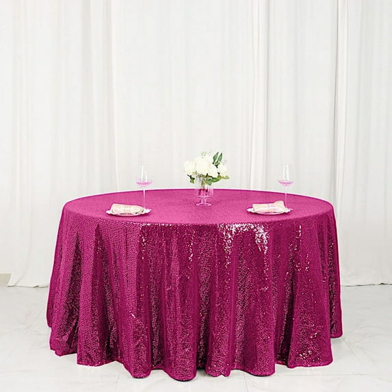 BalsaCircle 120" Sequin Round Tablecloth Fuchsia