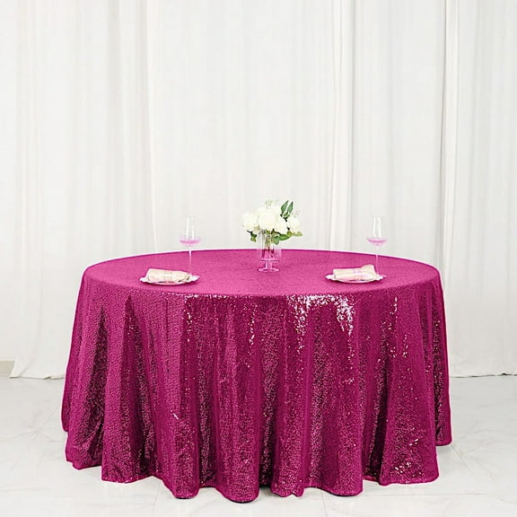 BalsaCircle 120" Sequin Round Tablecloth Fuchsia