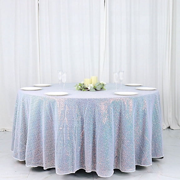 BalsaCircle 120" Sequin Round Tablecloth Iridescent Blue