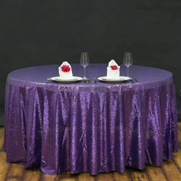BalsaCircle 120" Sequin Round Tablecloth Purple