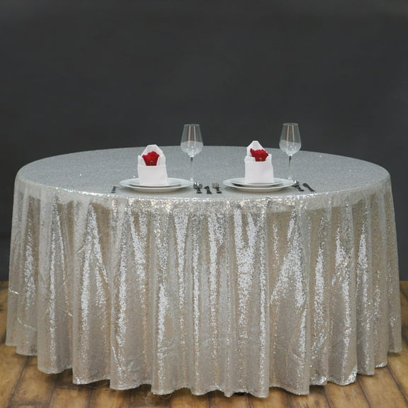 BalsaCircle 120" Sequin Round Tablecloth Silver
