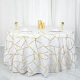 thumbnail image 1 of Balsa Circle 120" White Gold Metallic Geometric Design Polyester Round Tablecloth Catering, 1 of 8