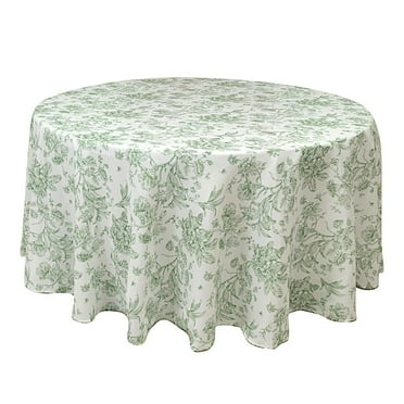 BalsaCircle 120" White with Dusty Sage Green French Toile Polyester Round Vintage Square Pastoral Floral Rustic Table Cloth Washable Table Cover