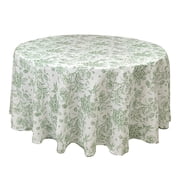 BalsaCircle 120" White with Dusty Sage Green French Toile Polyester Round Vintage Square Pastoral Floral Rustic Table Cloth Washable Table Cover