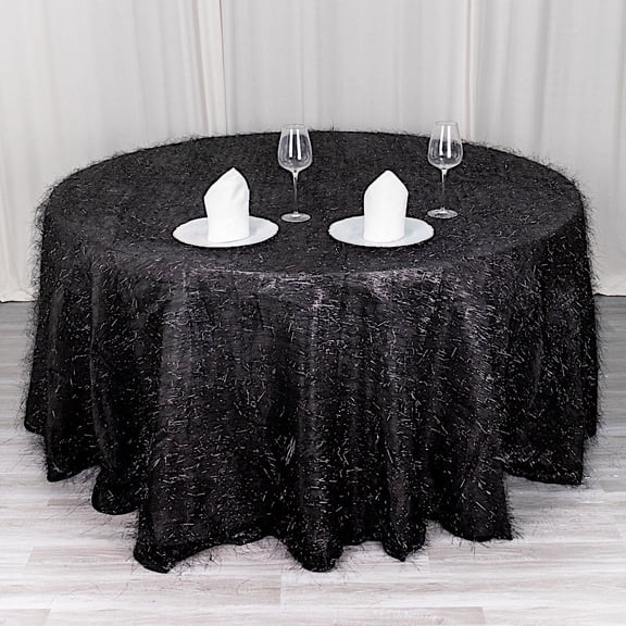 BalsaCircle 120 in Black Metallic Tinsel Polyester Round Tablecloth Party Events Reception Decorations Supplies