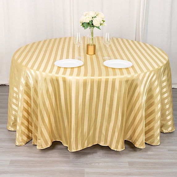 BalsaCircle 120 in Champagne Stripes Satin Round Tablecloth Wedding Party Linens Events Reception Decorations Supplies