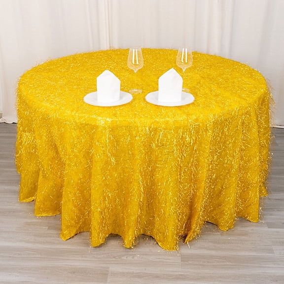 BalsaCircle 120 in Gold Metallic Tinsel Polyester Round Tablecloth Party Events Reception Decorations Supplies