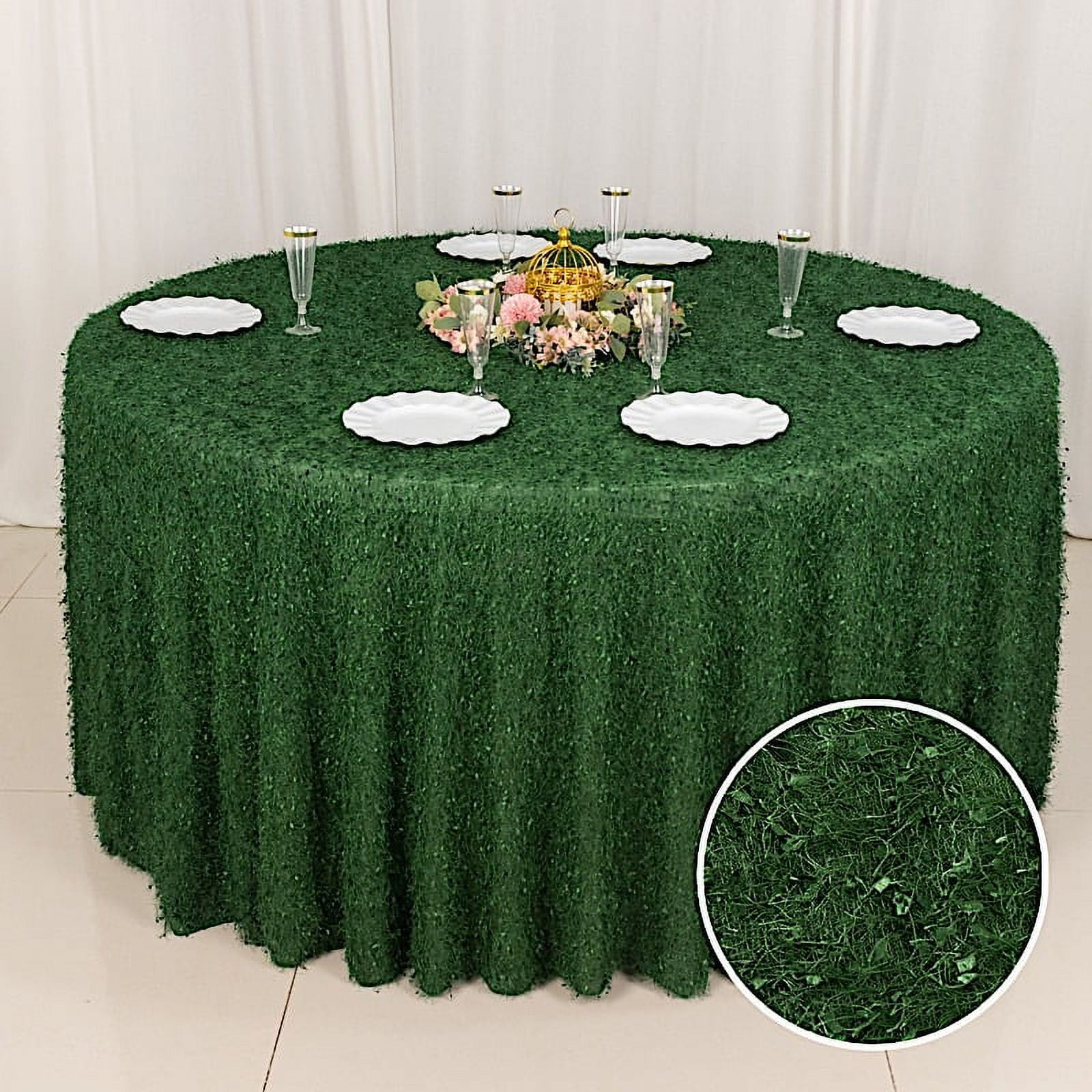 BalsaCircle 120 in Green Shaggy Fringe Polyester Round Tablecloth ...